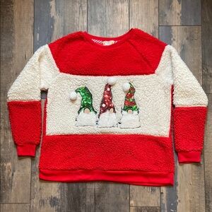 Poof New York Christmas Gnome Sweater Pullover Sweat Shirt Top Soft Plush Size M